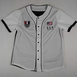 USA Training Team Mens M Baseball Jersey White American Flag Button Up